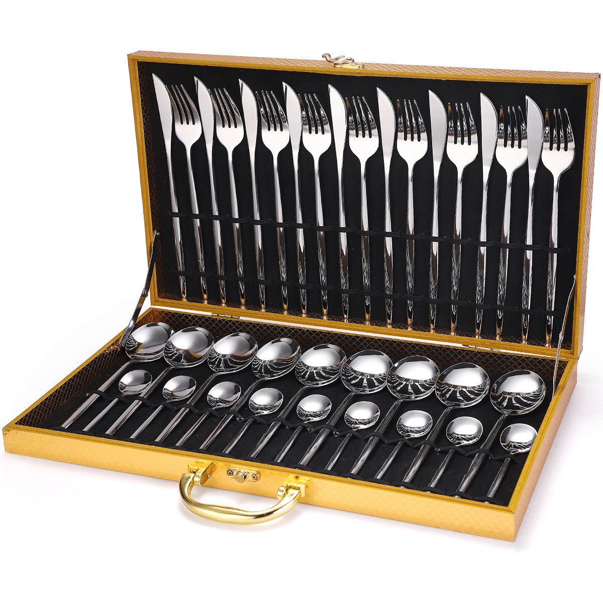 36-Piece Stainless Steel Tableware in Wooden Gift Box