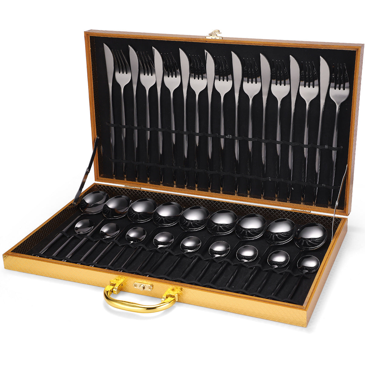 36-Piece Stainless Steel Tableware in Wooden Gift Box