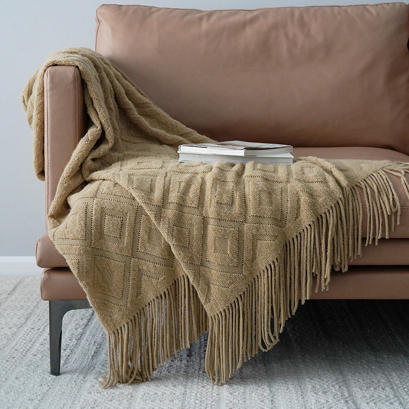 Autumn Winter Jacquard Knitted Bed Towel Blanket