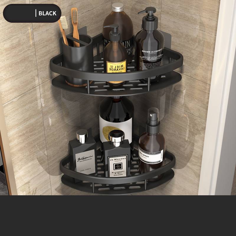 Dual-Use Black Aluminum Shelf for Bathroom and Kitchen