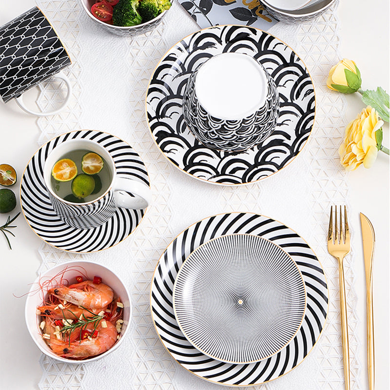 Nordic Geometric Ceramic Plate Set - 8 Inches