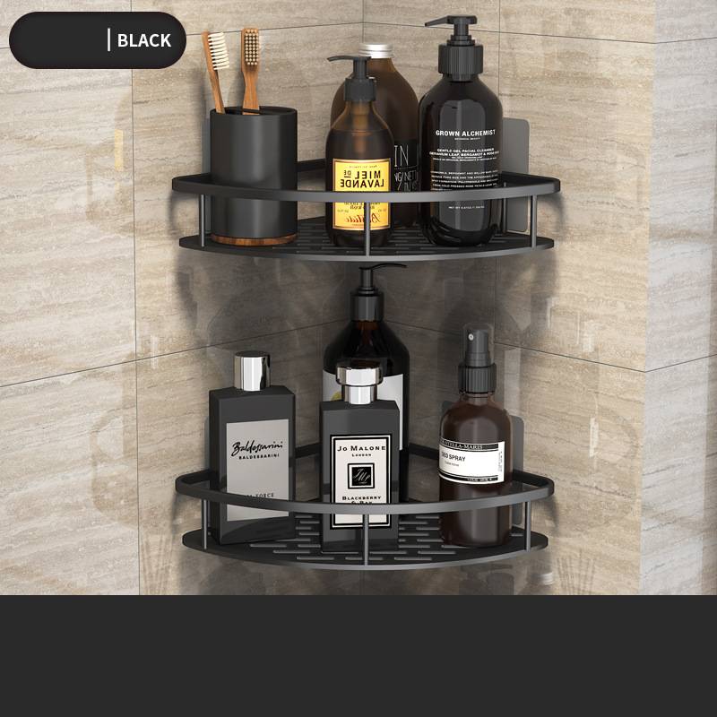 Dual-Use Black Aluminum Shelf for Bathroom and Kitchen