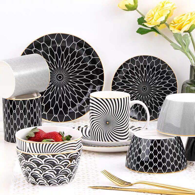 Nordic Geometric Ceramic Plate Set - 8 Inches