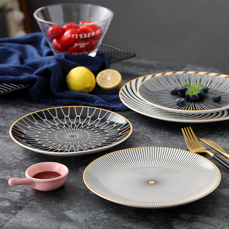 Nordic Geometric Ceramic Plate Set - 8 Inches