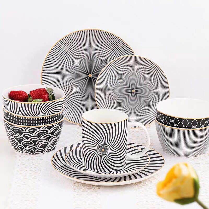 Nordic Geometric Ceramic Plate Set - 8 Inches