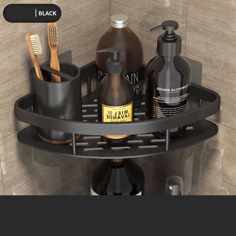 Dual-Use Black Aluminum Shelf for Bathroom and Kitchen