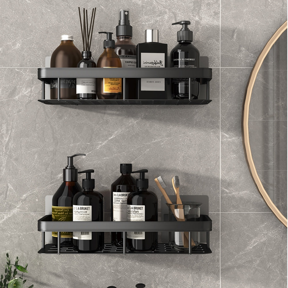 Dual-Use Black Aluminum Shelf for Bathroom and Kitchen